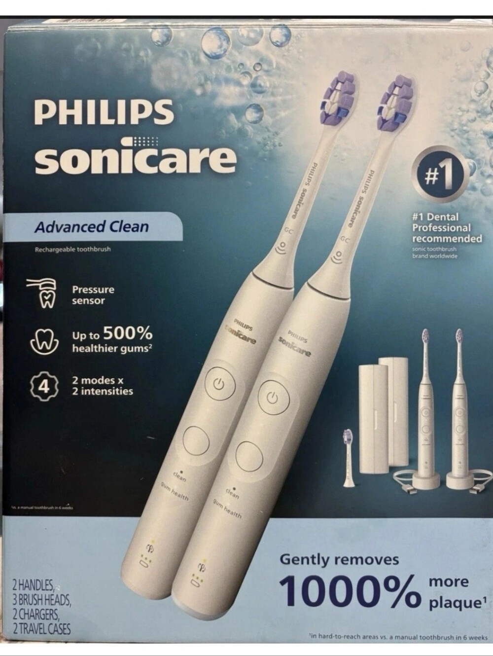 Philips Sonicare Advanced Clean Rechargeable Toothbrush 2 Pack. NEW OB